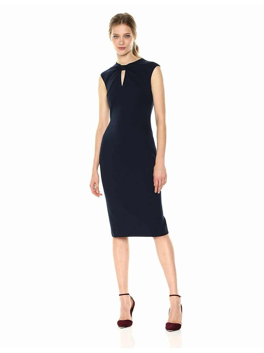 Ted Baker London Women Kezzia Bow Jewel Neck Bodycon Navy Blue Dress Sz 4